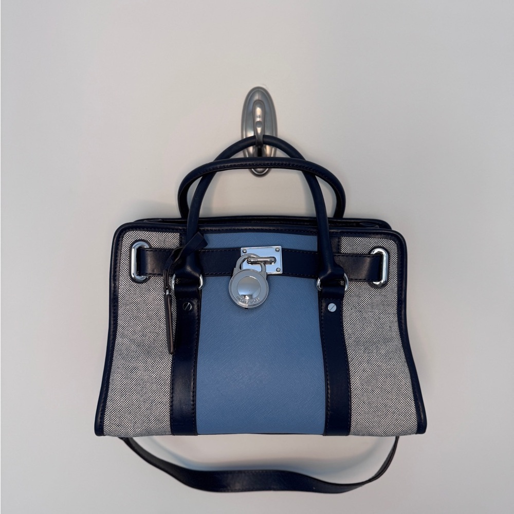 Michael Kors Colorblock Canvas & Leather Satchel – Blue/Navy Structured Tote